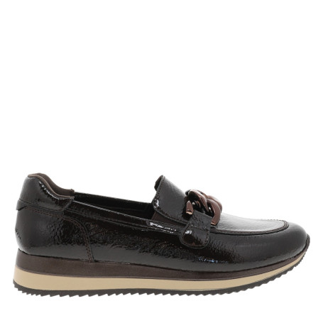 Mocassins vernis café à talon plat, pourvus de...