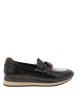 Thumbnail Mocassins vernis café à talon plat, pourvus de lacets et d'un zip latéral