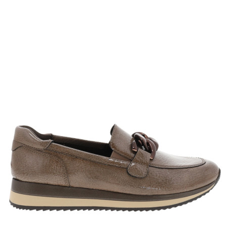 Mocassins taupe à talon plat et bandes...