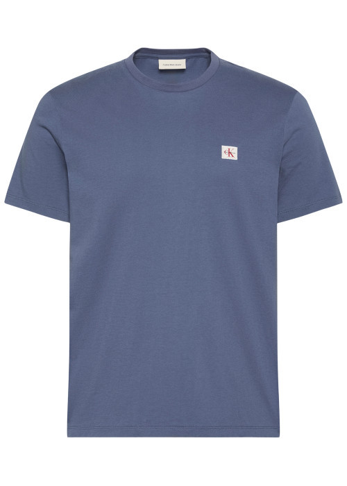 T-shirt bleu moyen à col rond en coton doté...