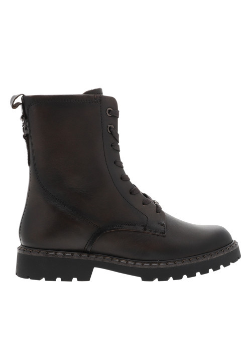 Bottines en cuir marron à talon décroché bas pourvues de lacets plats