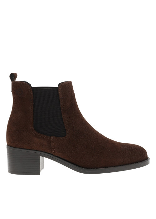 Boots en cuir moka à talon décroché moyen pourvues d'un soufflet élastiqué