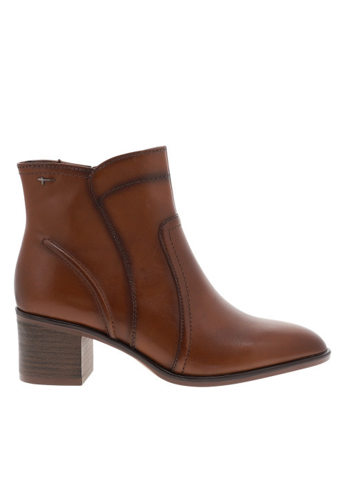 Boots en cuir cognac à talon décroché moyen...
