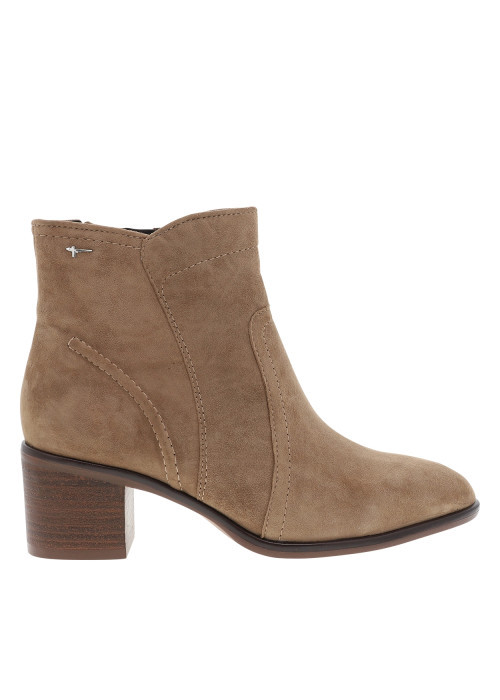 Bottines en cuir beige à talon décroché moyen pourvues d'un zip latéral