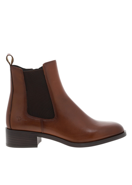 Boots en cuir cognac à talon décroché bas...