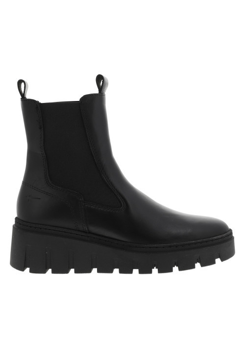 Boots en cuir noires avec un talon compensé et des soufflets élastiqués
