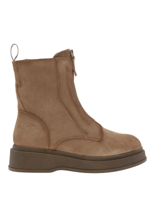 Bottines en cuir beige à talon compensé bas...