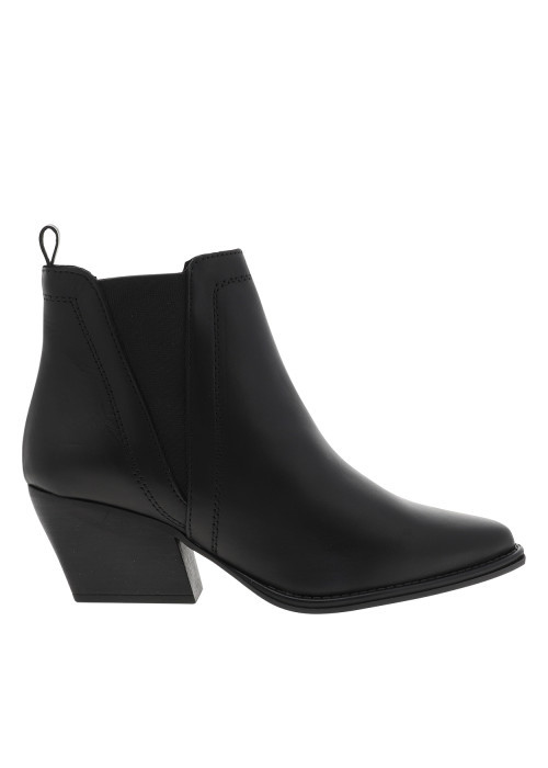 Boots en cuir noir à talon décroché moyen avec un soufflet élastiqué