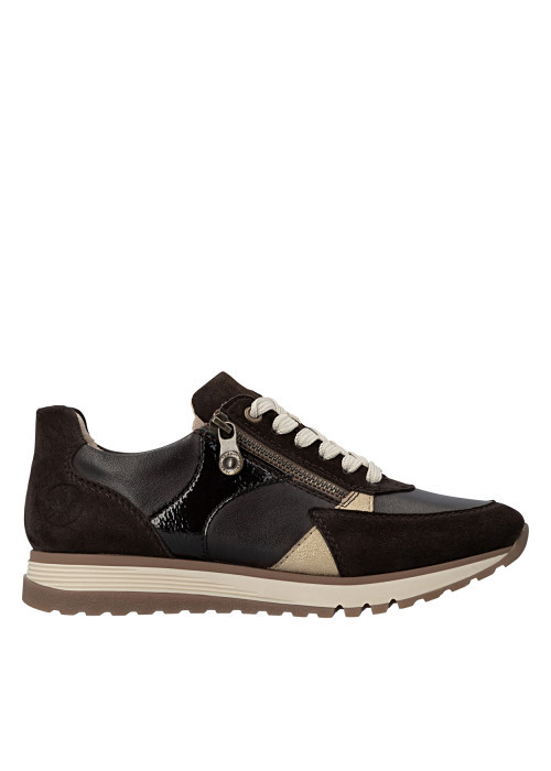 Baskets running en cuir brunes à talon plat avec lacets et zip latéral