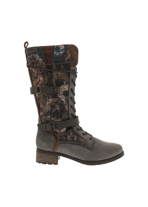 Bottes taupe ornées de motifs fleuris sur la...