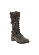 Thumbnail Bottes taupe ornées de motifs fleuris sur la tige avec un talon décroché bas - Image 2