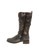 Thumbnail Bottes taupe ornées de motifs fleuris sur la tige avec un talon décroché bas - Image 3
