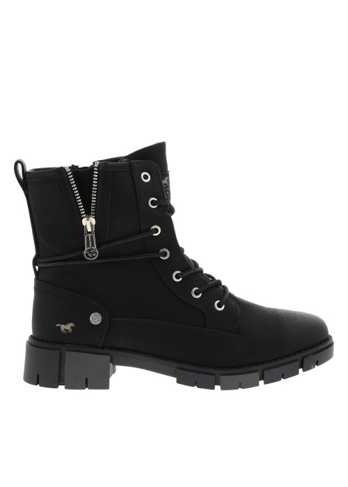 Bottines noires à talon décroché bas pourvues de lacets et d'un zip latéral