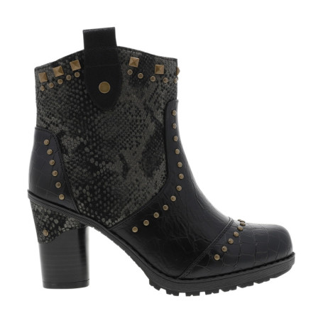 Boots noir à talon décroché haut ornées de...