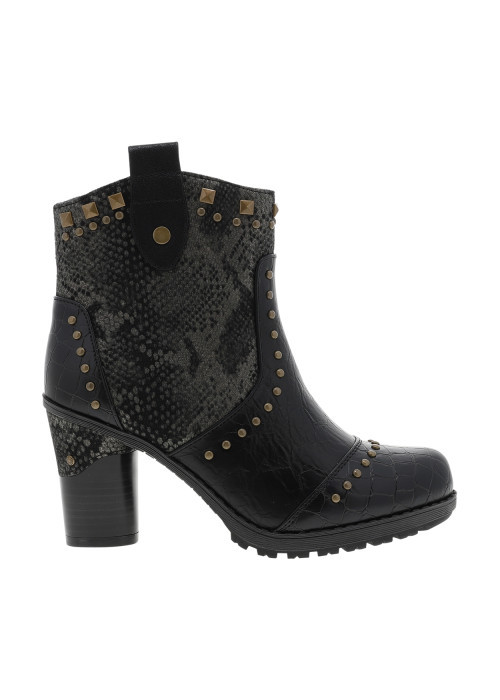 Boots noir à talon décroché haut ornées de...