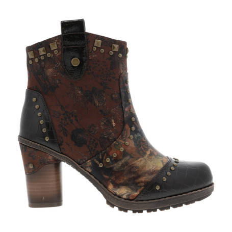 Boots marron à talon décroché haut ornées de...