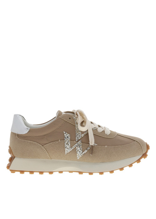 Baskets running Flow Initials beiges à talon plat munies du logo brillant