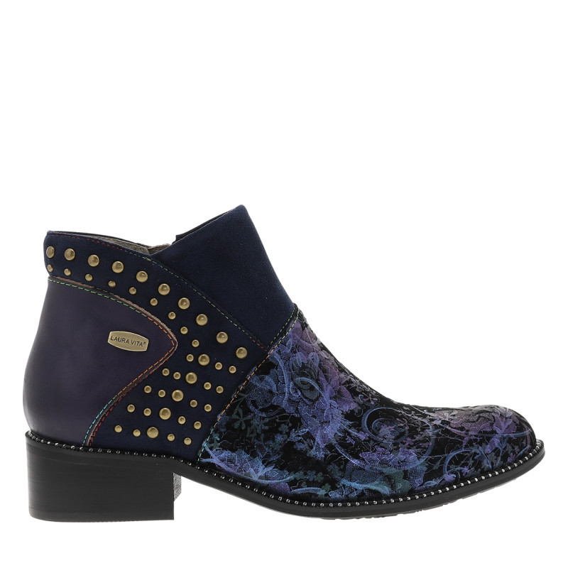 Laura Vita - Bottines En Cuir Violettes à Talon Décroché Bas Pourvues D'un Zip Latéral - Violet Laura Vita - Bottines En Cuir Violettes à Talon Décroché Bas Pourvues D'un Zip Latéral - Violet
