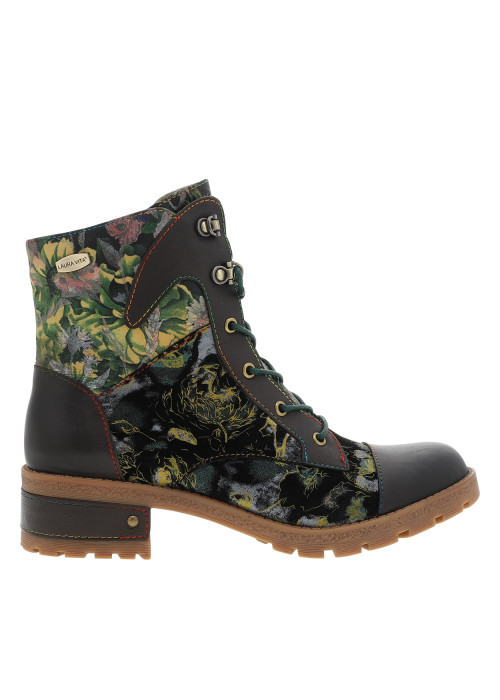 Bottines en cuir vertes à talon décroché bas...