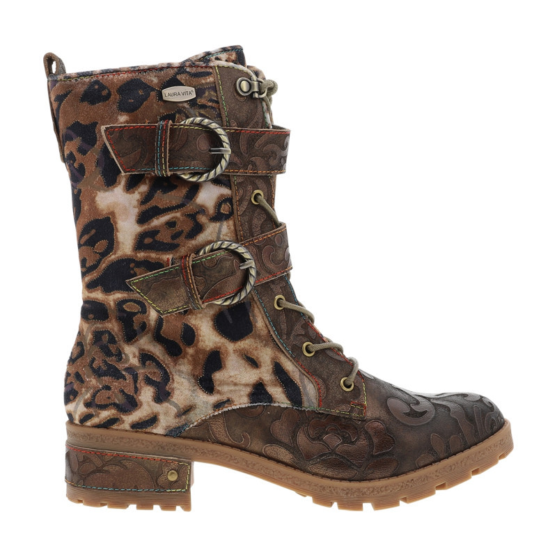 Laura Vita - Bottines En Cuir Léopard à Talon Décroché Moyen Pourvues D'un Zip Latéral - Marron Laura Vita - Bottines En Cuir Léopard à Talon Décroché Moyen Pourvues D'un Zip Latéral - Marron