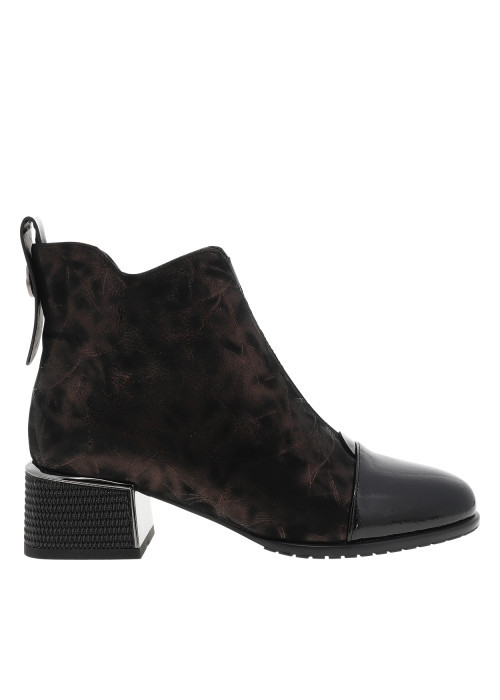 Boots en cuir bronze à talon moyen bout brillant et fermeture zippée latérale