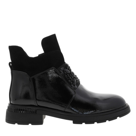 Boots en cuir noir vernies à talon décroché bas...