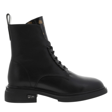 Bottines en cuir noir à talon décroché bas...