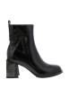 Thumbnail Boots en cuir noir vernies à talon décroché haut et motifs dorés