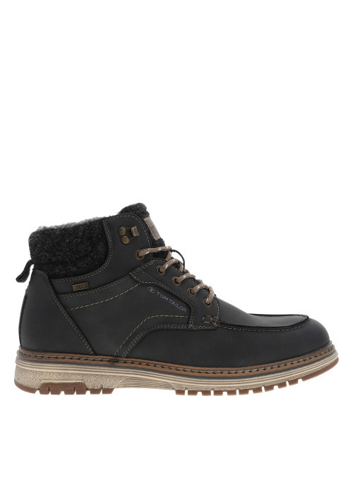 Bottines charbon à talon plat munies de lacets...