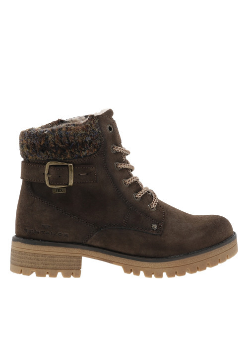 Bottines brunes en tissu et cuir à fermeture par zip et lacets ronds