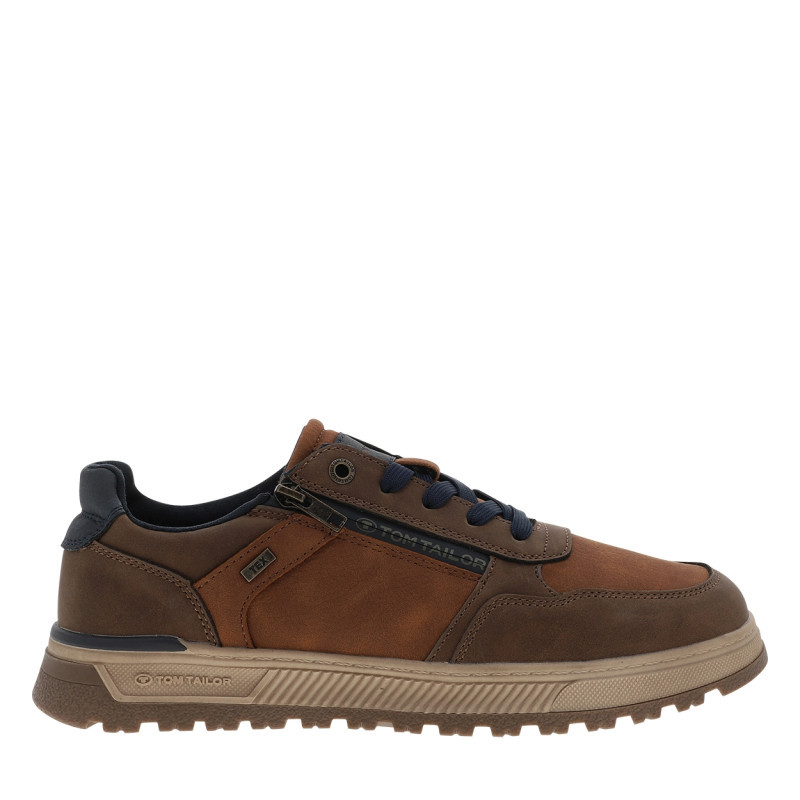 Tom Tailor - Sneakers Cognac à Talon Plat Avec Des Lacets Et Un Zip Latéral - Brun