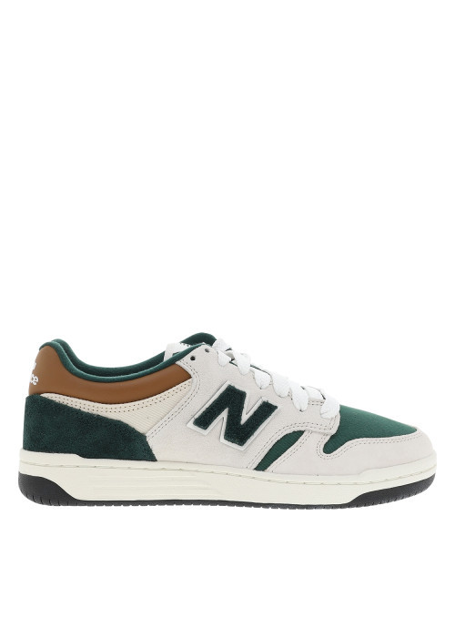 Tennis 480 en cuir vertes et beiges à talon plat pourvues de lacets