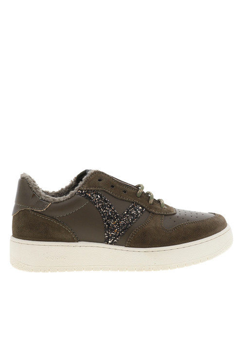 Tennis en cuir kaki suédé avec le logo ""V""...