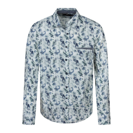 Chemise en coton bleue à motifs floraux dotée...