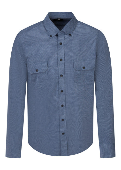 Chemise en coton bleue à coupe droite munie d'un col américain
