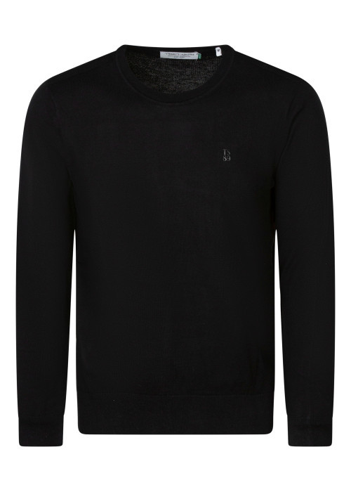 Pull noir à coupe droite pourvu d'un col rond et des manches longues