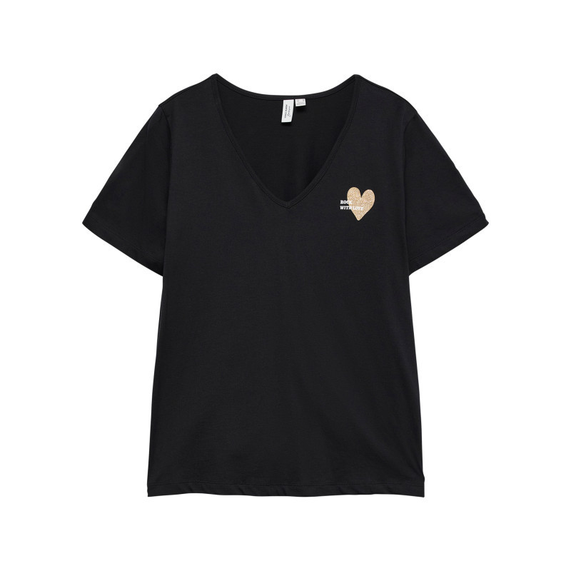 Vero Moda - T-shirt En Coton Biologique Noir à Coupe Droite Pourvu D'un Col V - Noir