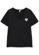 Thumbnail T-shirt en coton biologique noir à coupe droite pourvu d'un col v