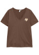 Thumbnail T-shirt en coton biologique marron à coupe droite pourvu d'un col v