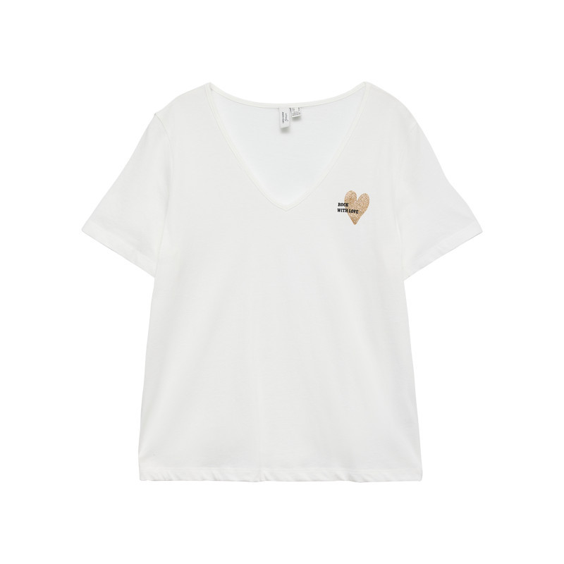 Vero Moda - T-shirt En Coton Biologique Blanc à Coupe Droite Pourvu D'un Col V - Blanc