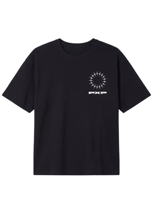 T-shirt noir à col rond en coton orné d'un...