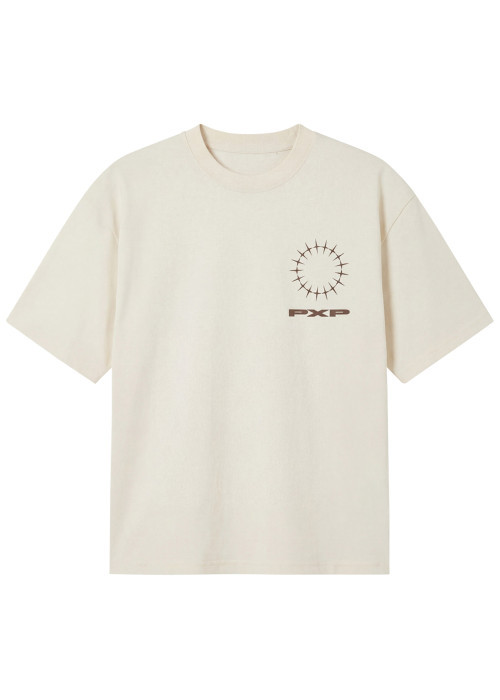 T-shirt blanc à col rond en coton agrémenté...