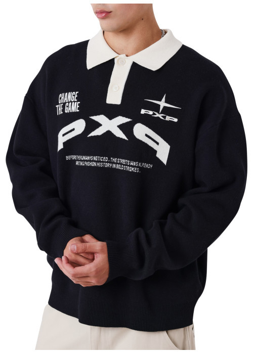 Pull en maille de coton mélangé noir contrasté...