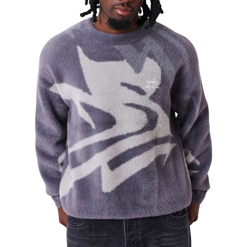 Project X - Pull Gris Poilu à Motifs Abstrait Pourvu D'une Coupe Large Et Un Col Rond - Gris Project X - Pull Gris Poilu à Motifs Abstrait Pourvu D'une Coupe Large Et Un Col Rond - Gris