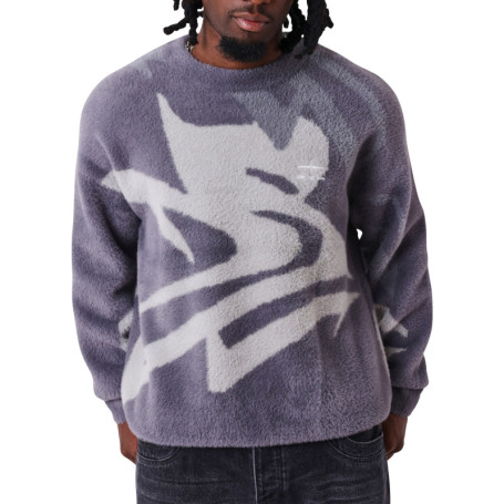Pull gris poilu à motifs abstrait pourvu d'une...