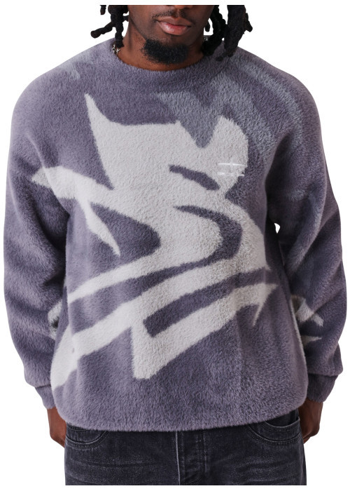 Pull gris poilu à motifs abstrait pourvu d'une...