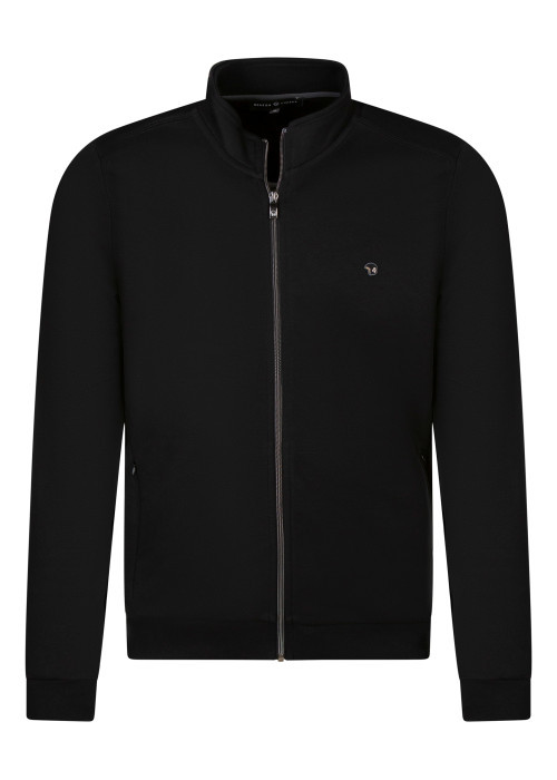 Sweat zippé en coton mélangé stretch noir pourvu d'un col semi-montant