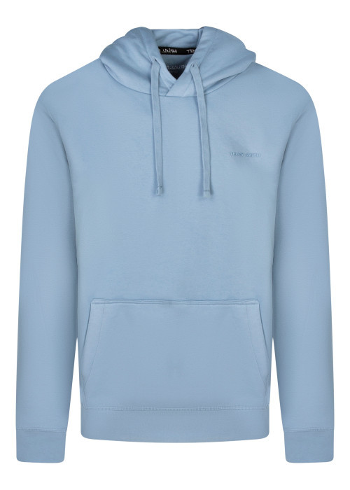Sweat bleu uni à capuche avec une coupe droite...