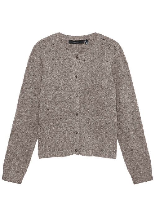Gilet taupe à coupe droite pourvu d'un col rond...