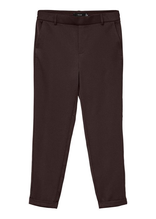 Pantalon chino marron à coupe droite pourvu d'une taille élastiquée